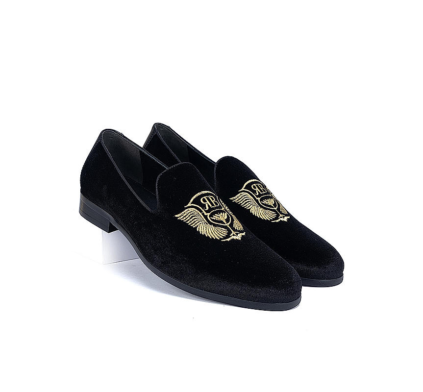 Black Velvet Embroidered Loafers
